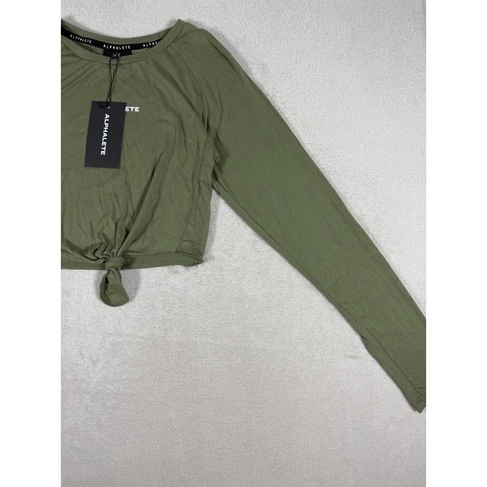 Alphalete Tie Front Crop Top Womens S Olive Green Long Sleeve Athletic - Picture 6 of 16